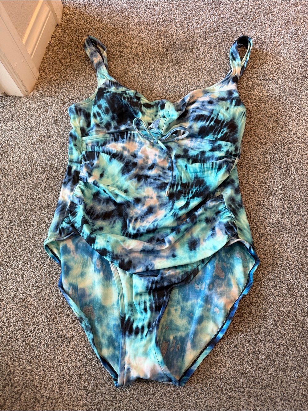 Very Used Women’s Blue Tie-Dye One-Piece Swimsuit with Front Tie